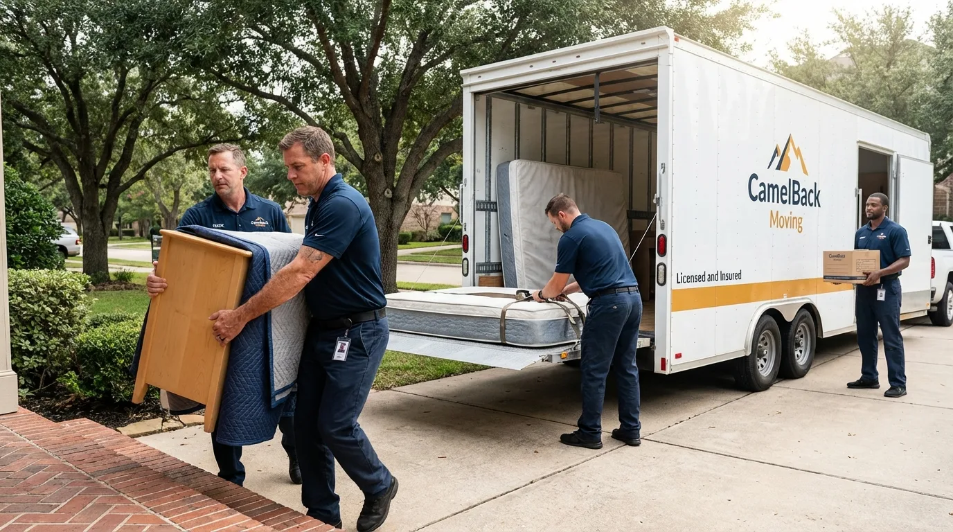 Crew loading residential truck for cross-state move from Morenci, AZ