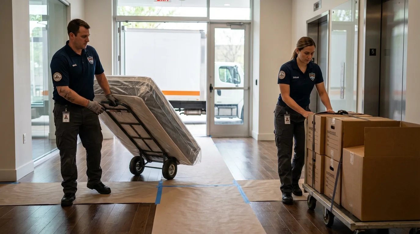 Professional apartment movers loading elevator in Morenci, AZ